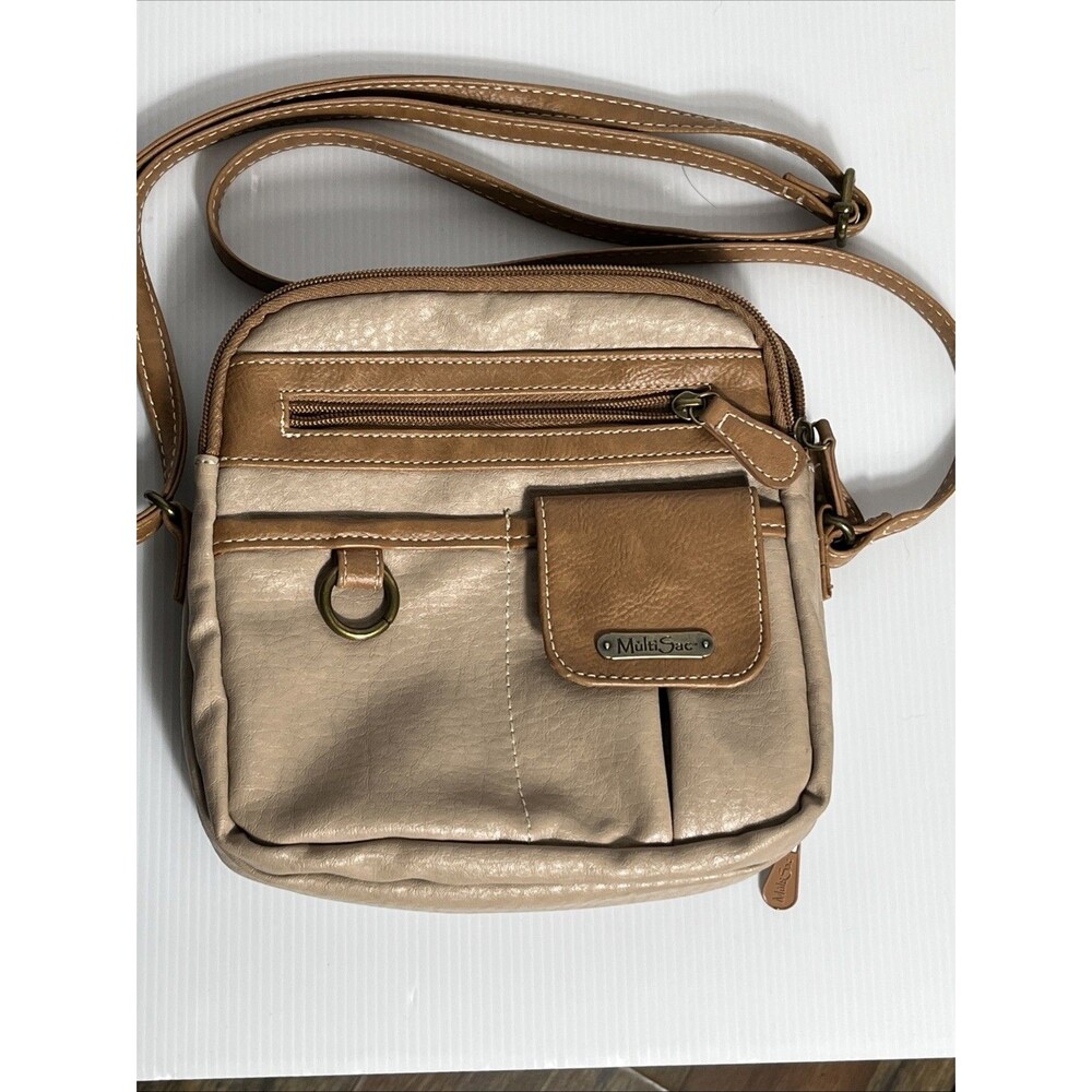 MultiSac Crossbody Bag Woman One Size Hazelnut Beige Leather Pockets Zip Medium